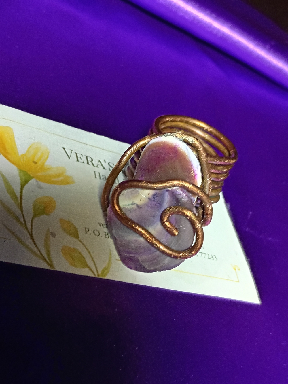 Handcrafted Purple Shell Wire-Wrapped Statement Ring